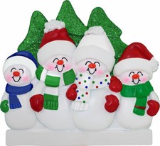 Snowmen Family 4 People Personalized Christmas Ornament