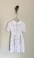 Vintage GIRL's Dress Embroidered Small 4 Toddler Cotton Smocked White Colorful