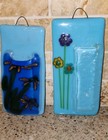 2 Fused Floral Recycled Colorful Glass Hanging Wall Pocket Vases/ Sun Catchers
