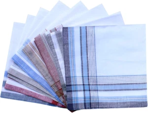 Assorted Pack of Mens White Color Border Cotton Handkerchiefs - Picture 1 of 12