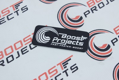 Boost Projects Sticker  3.5 x 1.5 White on Black Background 