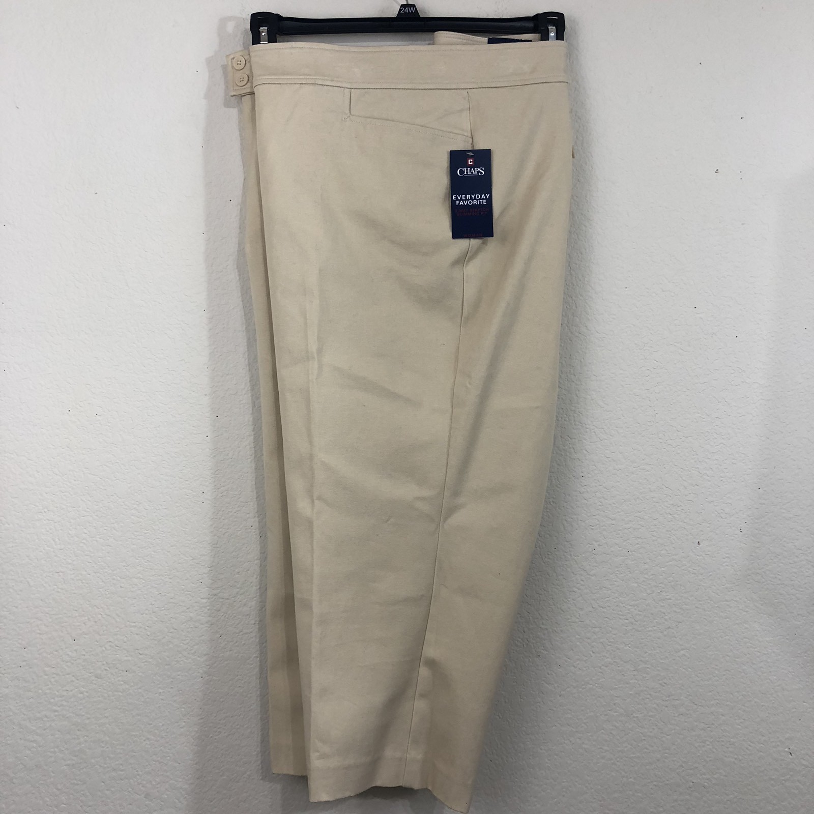 New Women's CHAPS Khaki Mid-Rise Size 24W SLIMMING Work Straight Crop Pants S4