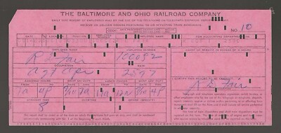 1962 Baltimore & Ohio Railroad Daily Time Report Lochkarte - R.D. Fair - Kostenloser Versand!