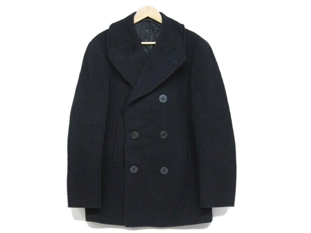 VTG US Navy Kersey Wool Double Breasted Pea Coat Heavy Thick Blue