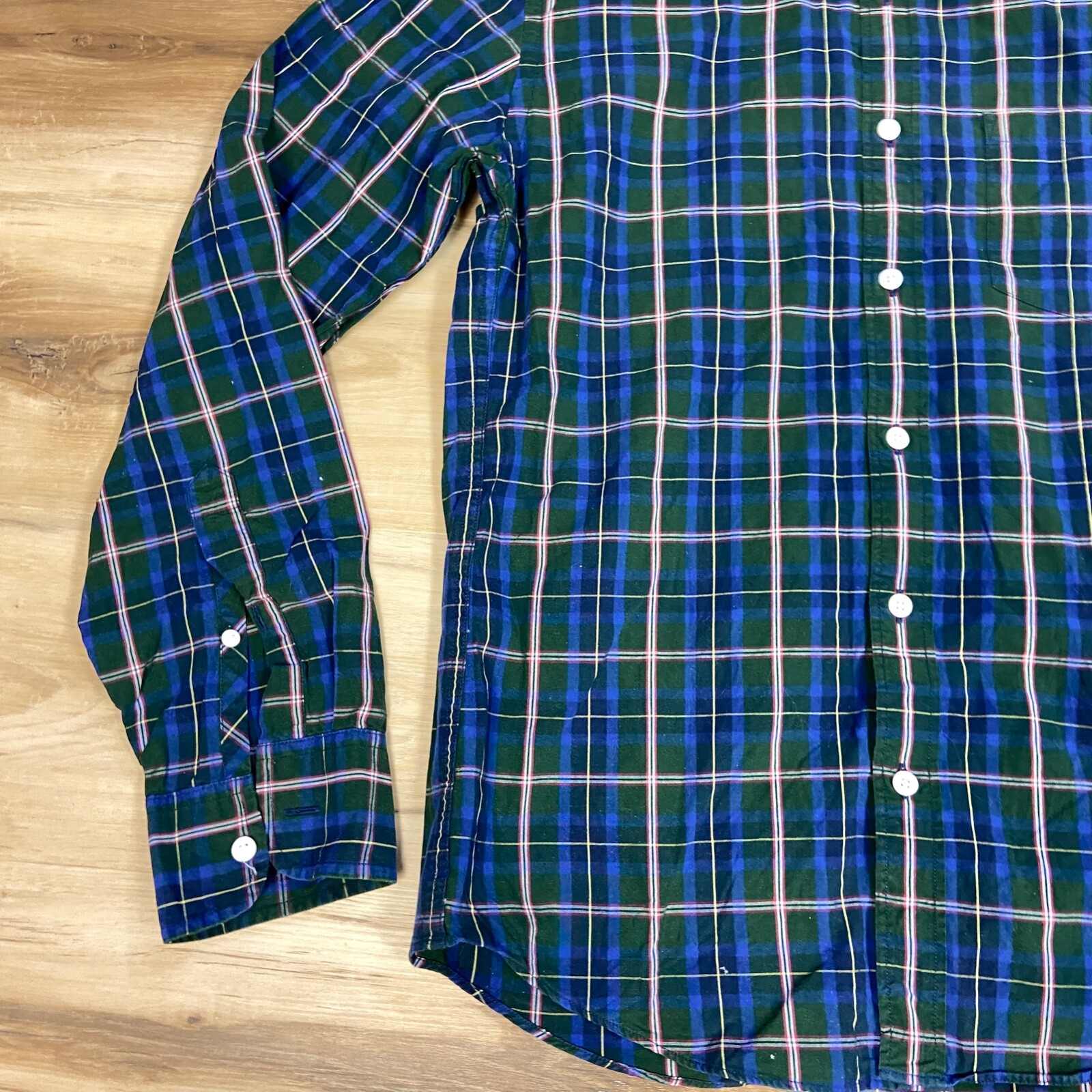 J Crew Mens Shirt Medium Slim Fit Oxford Plaid Button Down Blue Green