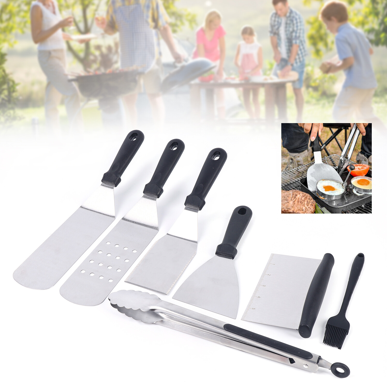 10-teiliges BBQ Teppanyaki Grillspachtel Edelstahl Grill Plancha Zubehör Set