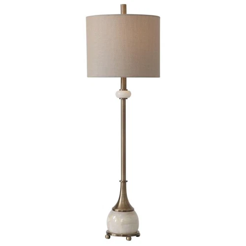 Uttermost Natania Steel Marble and Linen Buffet Lamp in Khaki/Brass - Picture 1 of 10