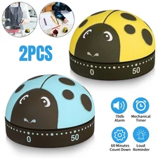 2pcs Cartoon Ladybug Mechanical Timer 60 Minutes Cooking Alarm Clock Count Down