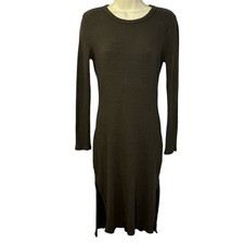 ENZA COSTA Brushed Rib Long Sleeve Raglan Midi Dress Stretch Brown