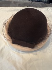 Imortina Black Beige Wool Felt Cloche Hat Bow Veil Solid One Size Women