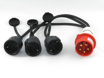 CEE Adapter Starkstrom 16A Stecker auf 3x 230V Gummi Kupplung 3x3500W DE