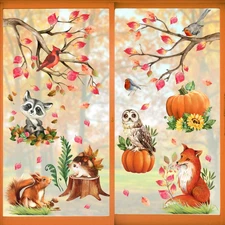 Mfault Fall Woodland Animals Window Clings 9 Sheets, Autumn Fox 