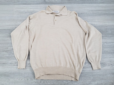 Gran Sasso Wool Silk Lana Cashmere Seta Polo Tan Fine Gauge Italy L Sweater Top