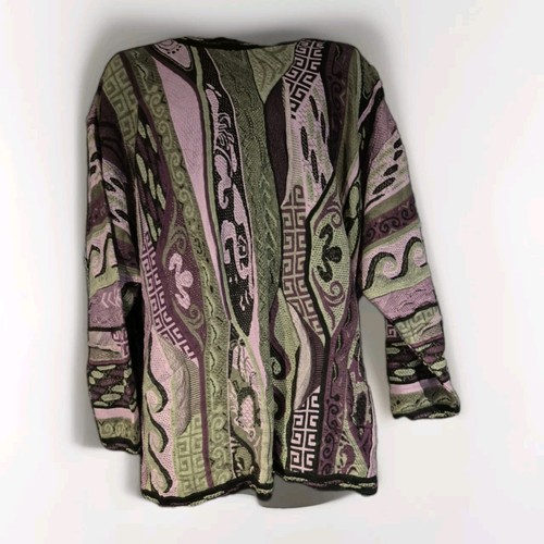Bergatti XL Coogi Style Sweatshirt Purple Vintage Heavy Knit Hip Hop Style Y2k - Picture 1 of 24