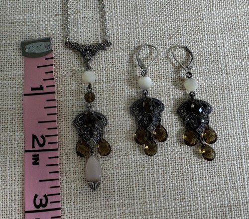 Set orecchini collana Judith Jack argento sterling 925 marcasite e quarzo fumé - Foto 13 di 15
