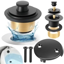 Matte Black Tub Drain Kit and Overflow Kit with Two-Hole Overflow Faceplate T...