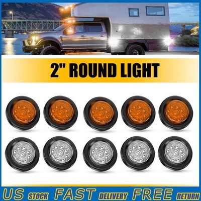 10pcs DOT Grommet Flush-Mount Amber + Amber 2'' Round Trailer LED Marker Lights V