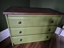Refinished Chest Of Drawers Green & Walnut