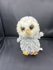 TY Beanie Boo OWL  Owlette White Gray & Big Gold Glitter Eyes Plush 2016 6.5in