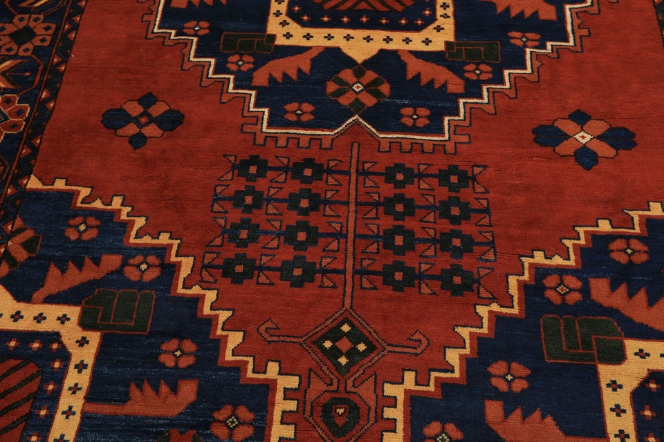 Alfombra geométrica tradicional Herizz de lana anudada a mano de 6'9''x9'7"" Foto 4 de 4