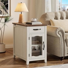 End Table with Charging Station, Narrow Side Table for Living Room, Farmhouse