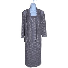 Alex Evenings Sz 10 Mauve Sequin 2 pc Jacket Dress Lace Mother of Bride Midi