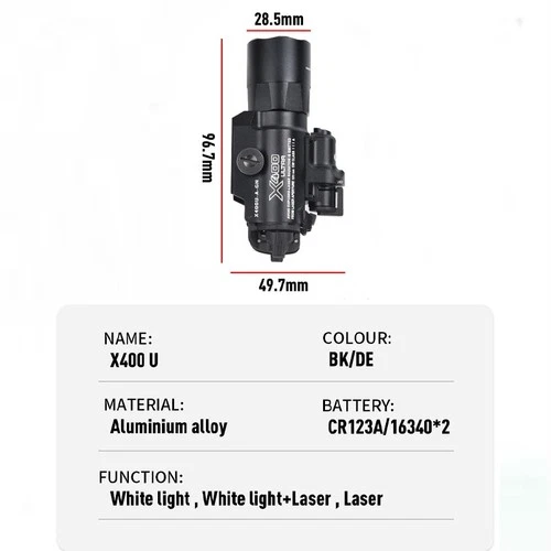 WADSN 战术 X400 超武器手电筒 X400 X400U 红点绿色激光灯 - 第 5 张/共 16 张