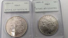 Pair of  PCGS MS 63 Morgan Silver Dollars OGH Uncirculated Rattler Holders