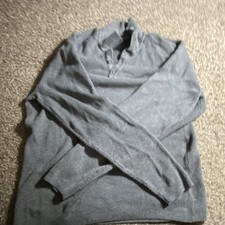 Eddie Bauer Men's Gray Ribbed-Knit Pullover Sweater L Henley Button Accent