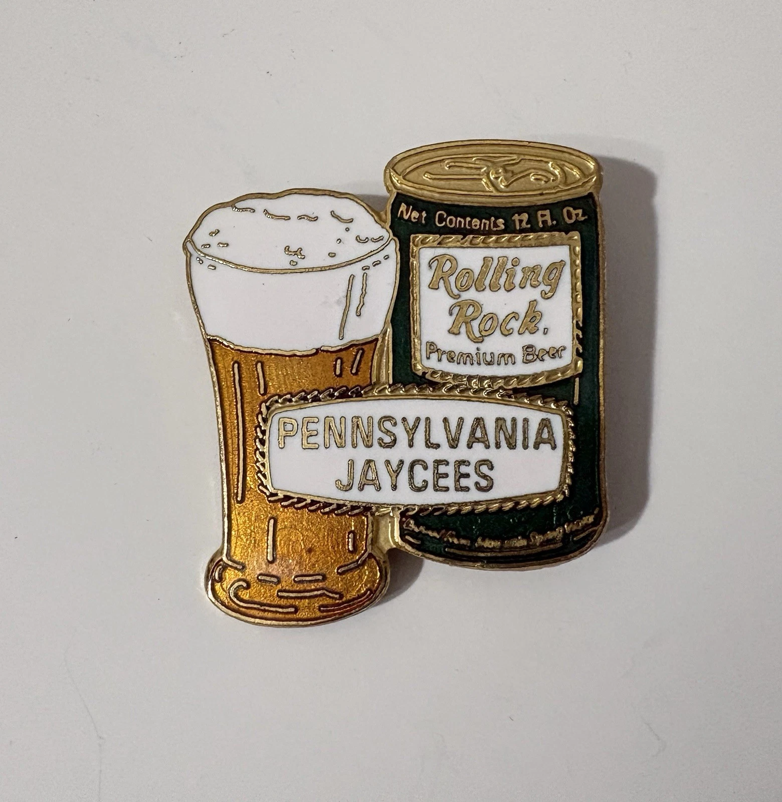 Vintage Rolling Rock Premium Beer Pennsylvania Jaycees Enamel Trading Pin 1970’s