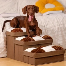 FUNNYFUZZY Dog Stairs with Storage 13“H,Foldable 3-Step Pet Steps 