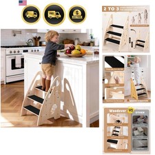 Toddler Step Stool, Wooden Height-Adjustable 3-Step Stool for Kids, Potty Tra...