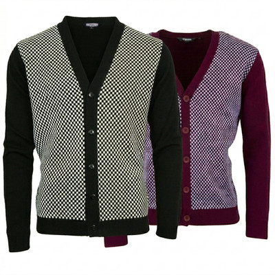 Relco zweifarbige schwarz oder burgunder karierte Strickjacke Skahaut Rudeboy Specials