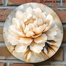 2D Flat, 1pc Vintage Peony Floral Metal Wall Art - 8x8 Inch Aluminum Sign with E