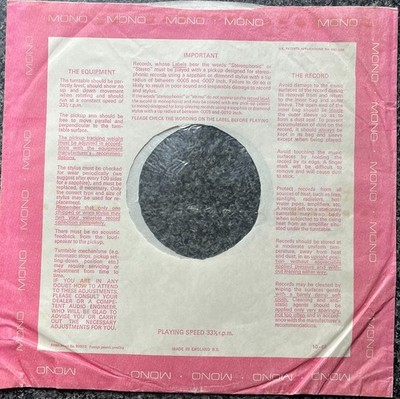 Decca Vinyl Lp Inner Sleeve poly lined date stamped 1969 Mono Rolling Stones
