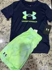 Under Armour Boys 2 Pc Short Set NWT Size 5 Dri Fit Blue Green