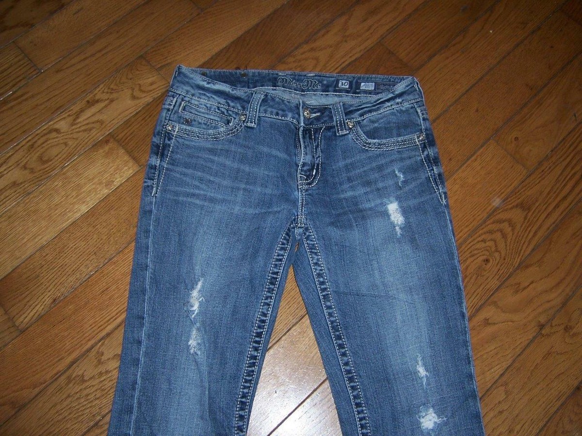 Jean Femme Miss Me JP5109 – Coupe Bootcut – Poches Fleuries Brodées – Taille 30 X 32,5 – Occasion Très Bon état
