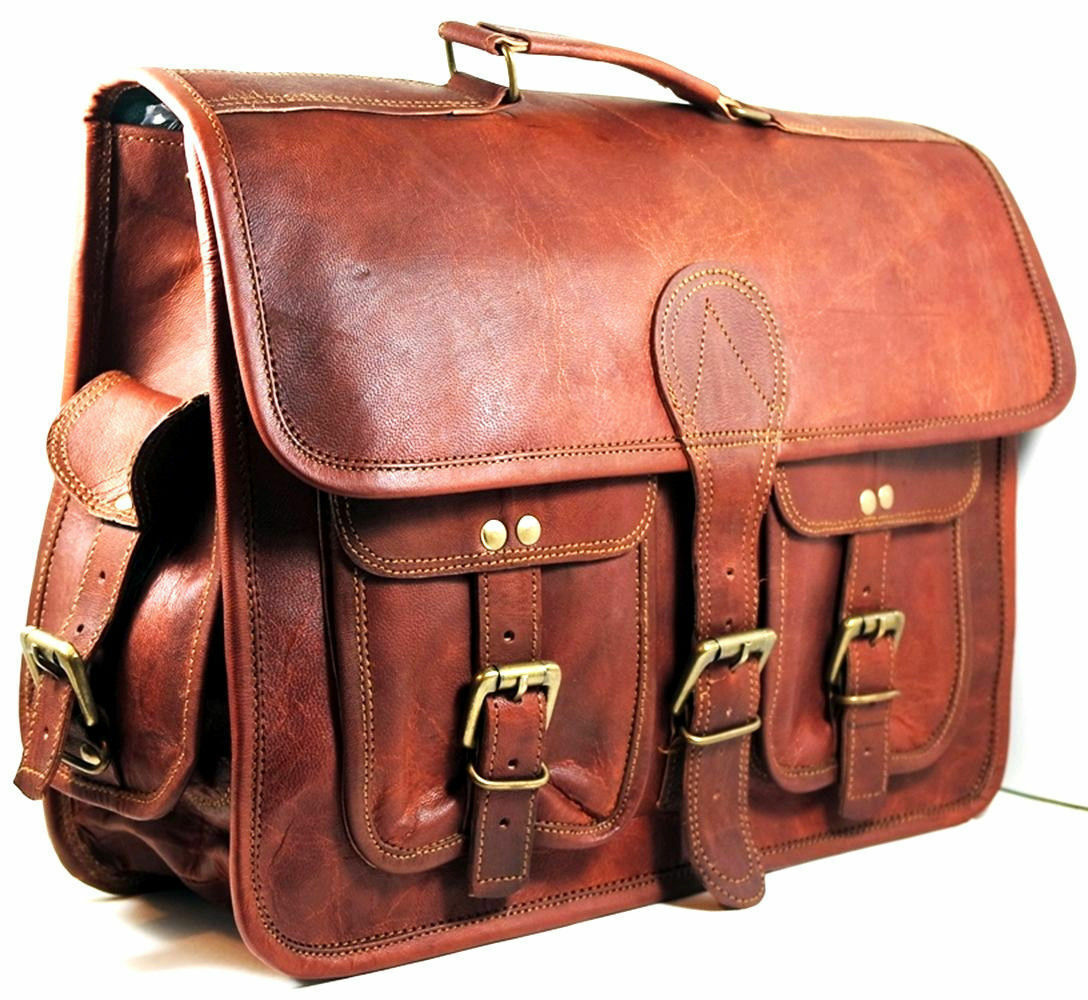 Men's Messenger Bag Shoulder Laptop Bag Briefcase Genuine Vintage Brown Leather