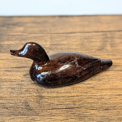 Vintage - Mini 3½'' Dark Hardwood Mallard Duck Figurine, Hecho En Mexico