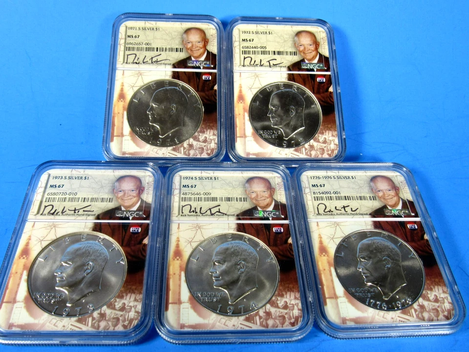 1971 - 1976 S 5-Coin Set, Silver Eisenhower Dollars NGC Ms 67 Tomaska Signature - Image 2 of 4