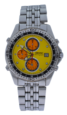 Rare Men's Seiko Alarm Chronograph 1998 Nagono Olympics Yellow