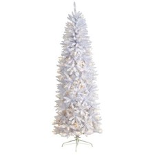 Nearly Natural 7ft. Slim White Artificial Christmas Tree with 300 Warm White LED
