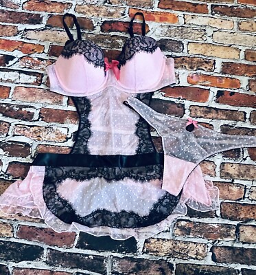 NWOT Victoria's Secret Sexy Little Things Lingerie Apron Pink & Black Lace  36C | eBay
