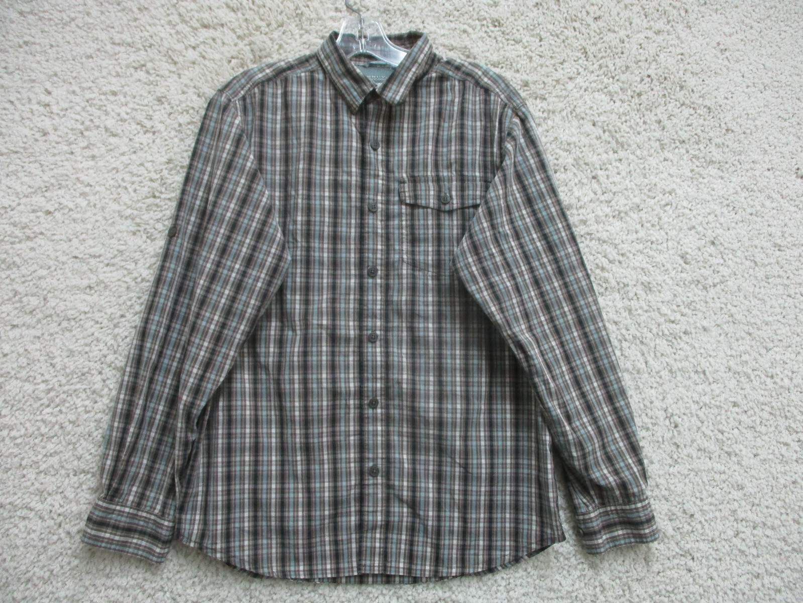 Columbia Button Up Shirt Small Adult Brown Plaid Long Sleeve Casual Logo Mens S