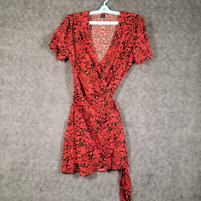 Shein Women Sz M/6 Wrap Dress Red NWOT Floral Short Sleeve