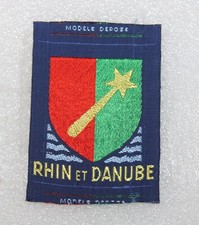insigne de la 1ère armée , tissée Bevo, De Lattre, Libération. Rhin et Danube