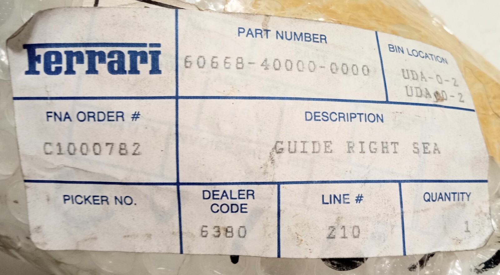 Ferrari Mondial Bucket Seat Track Adjuster Rail Slider Guide_60668500_LH Side