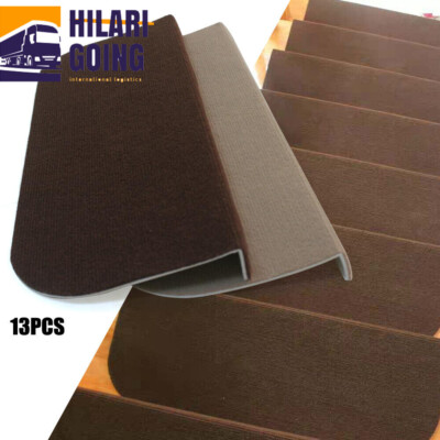 Set of 13 Stair Treads Indoor Non Slip Skid Mats,Pads Carpet Rugs Brown, Beige