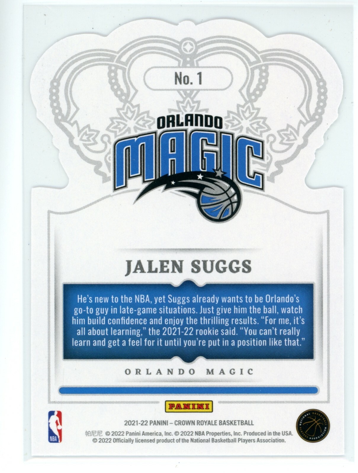 2021-22 Crown Royale JALEN SUGGS #1 Rookie RC Orlando Magic | eBay