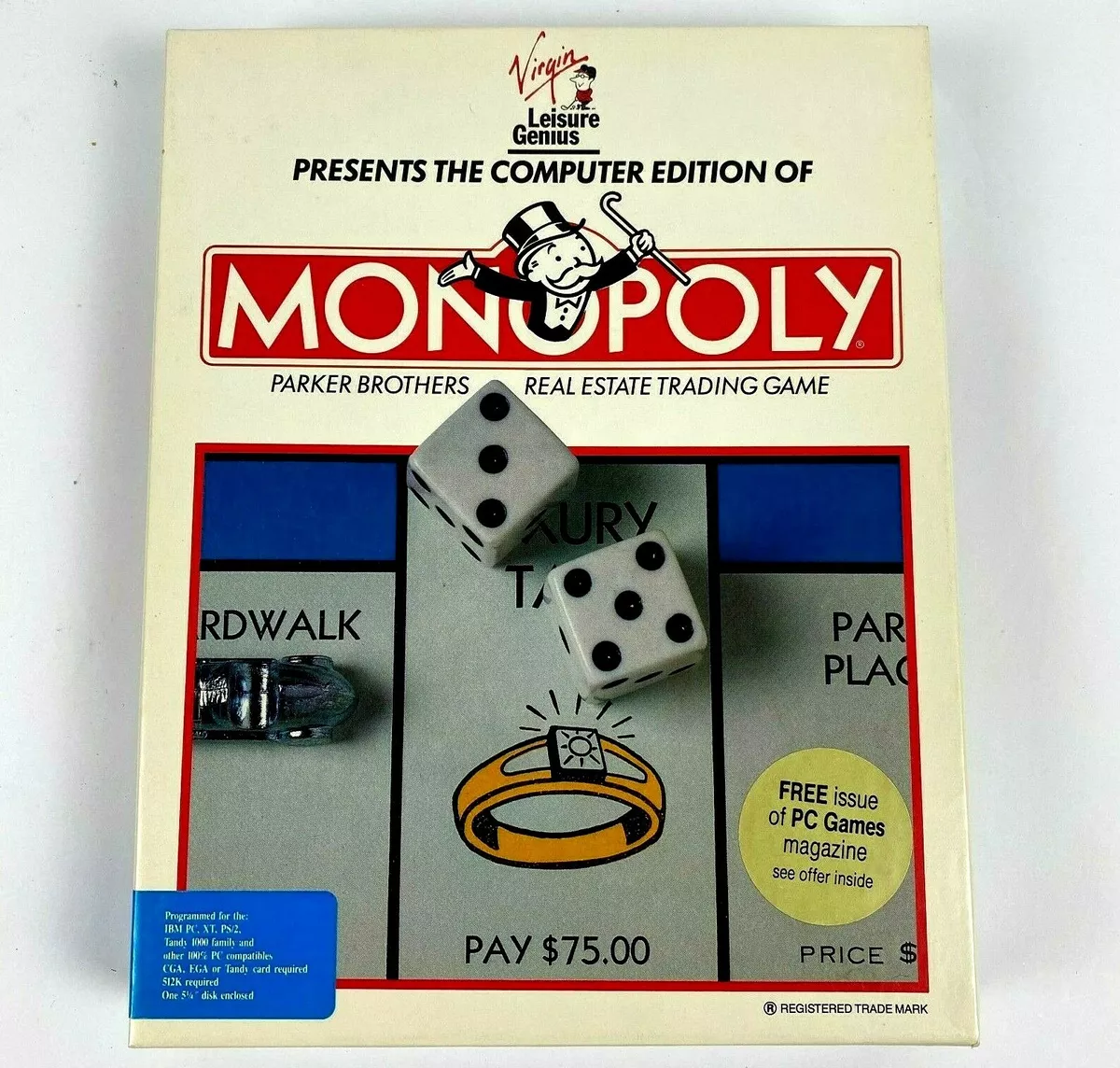 1995 Virgin MONOPOLY Floppy Disk vintage software video game Tandy 1000 IBM  PC